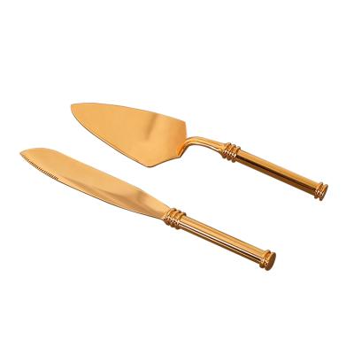 China Viable Custom Zinc Alloy Wedding and Gold Party Cake Knife and Shovel Set Pie Cake Pizza Shovel Cutter for sale