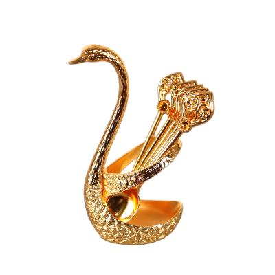 China PORTABLE Gold Swan Stirring Spoon Set Tableware Decoration Teaspoon Exquisite Swan Small Teaspoon for sale