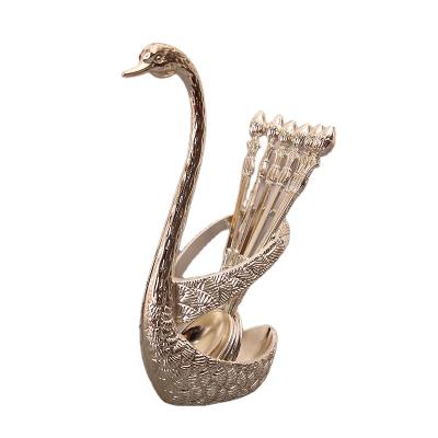 China Hotel Viable Creative Western Food Restaurant Spoon Coffee Dining Table Spoon Alloy Swan Seat Silver Finish Teaspoon for sale