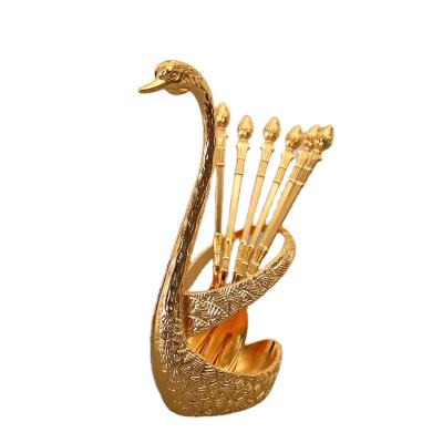 China Durable Alloy Metal Opens Tableware Ornaments Gold Exquisite Stirring Swan Teaspoon Spoon Teaspoon Small Set for sale