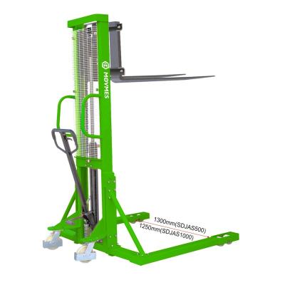 China 1.0T Hotels Elevator Pallet Stacker Manual With Adjustable Forks for sale