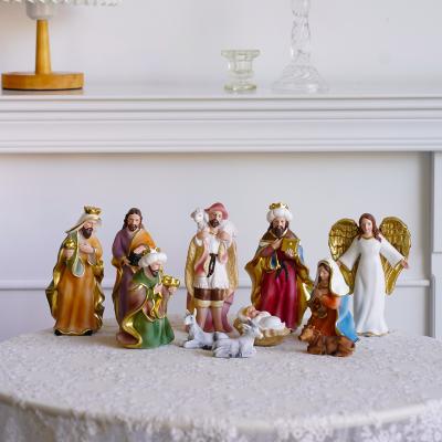 China Sale Europe Amazon 11pcs\set Christmas Manger Group Figures Set Statue Ornaments Religious Nativity Gift Christian Resin Crafts for sale