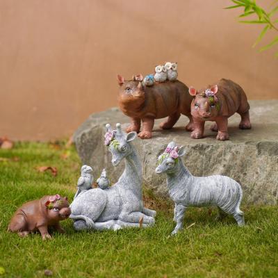 China Europe animal crafts new hippopotamus desktop ornament resin hippo sculptures in decor style indoor lifelike animal statues for sale