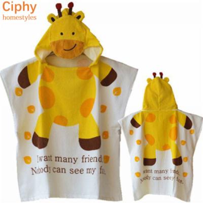 China Environmental Reactive Azo Free Kids Soft Hooded 100% Cotton Velor Terry Print Poncho Bathrobe Blanket With Animal Hat for sale