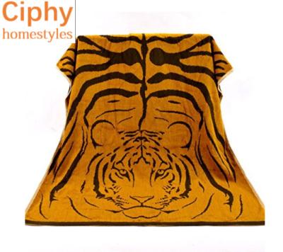 China Tiger Jacquard Bamboo Cotton Velor Bath Towel Quick Dry Beach Towel for sale