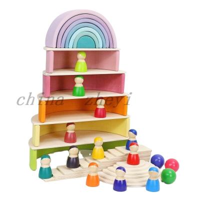 China Wholesale Toy Factory Direct Selling Wooden Rainbow Montessori Toy Accessories Building Building Block Educational Toys for sale