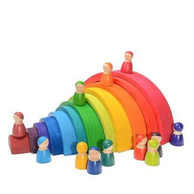 China Wooden Toy Rainbow Stacker Rainbow Block Toy Building Grime Wooden Toy for sale