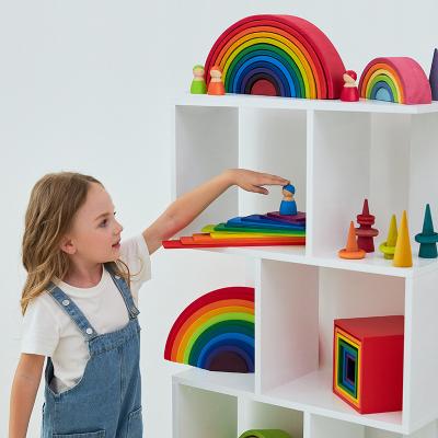 China Building Toy Manufacturers Direct Selling Wooden Rainbow Building Block Montessori Children's Educational Toys for sale