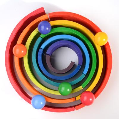 China Toy Factory Direct Selling Rainbow Ball Building Blocks Montessori Educational Wooden Toy 6 Pieces for sale