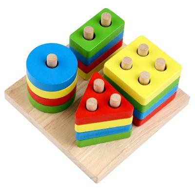 China Wisdom Set Wooden Column Geometry Game Cognitive Color Matching To Children's Building Blocks Toys for sale