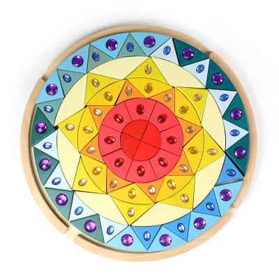 China Children's Puzzle Toys Educational Jewelry Mandala Sun Toy Wooden Building Blocks Colorful Creative Combination for sale