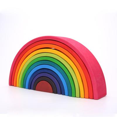 China Building Toy Children's Rainbow Building Blocks Solid Wood Montessori Stacking Toys for sale