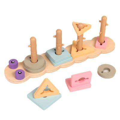 China Game Children's Wooden Pole Toys Geometry Early Cognitive Graphics Education Building Block for sale