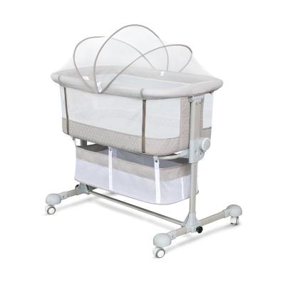 China Contemporary High Quality Iron Metal Iron Bed Textile Baby Swing Crib Soft Swan Chosen Type Steel Frame for sale