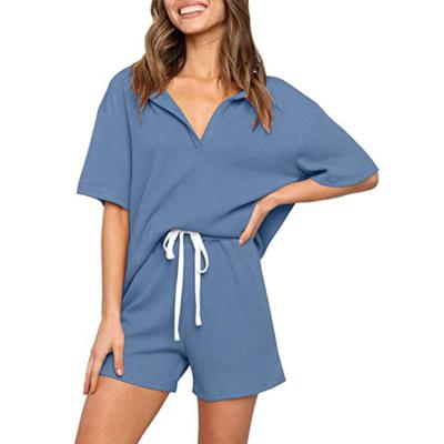 China Amazon Summer Popular QUICK DRY Cotton Rib Short Sleeve Loungewear Women Women Sets Homewear Outfit for sale