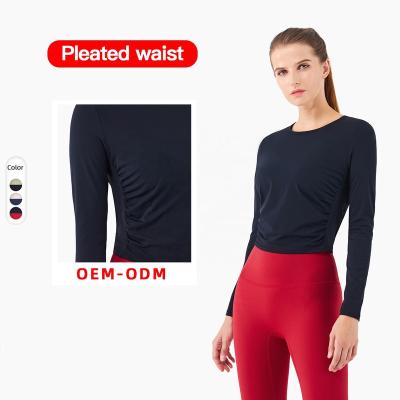 China Wholesale Custom QUICK DRY Sexy Pleated Style Women Sport Wear Feeling Long Sleeve Yoga Top for sale