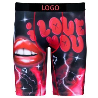 China 2023 Valentine's Day Breathable Hot Sale Fashionable E branded print knitted underwear men's breathable quick dry men's boxers custom made for sale