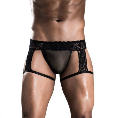 China Breathable Man One-Piece G-String Thong Underwear Gay Transparent Lace Mesh Sexy Men's Underwear for sale