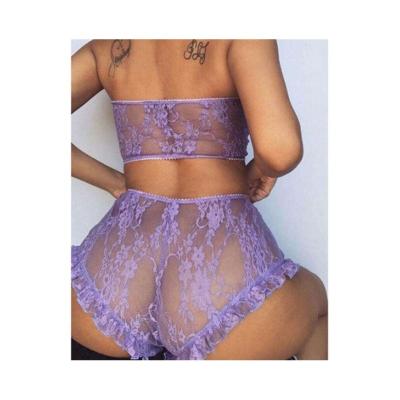 China Valentine's Day Valentine's Day Mesh Ruffles Lace Plus Size transparent two piece blunder tube top panties sets sexy nightgown lingerie for sale