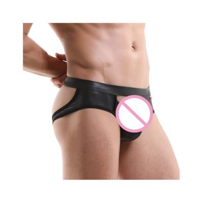 China Daily 2023 double wear g-string PU hole sexy underwear t-pants black gay sports jockstrap men inner mens thongs for sale