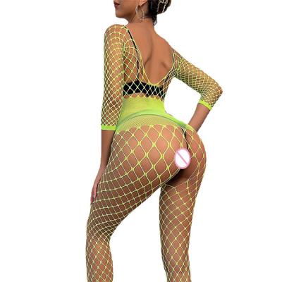 China Europe 2023 Breathable See Crotchless Mesh Bodystocking Jumpsuits Sexy Lingerie Hollow Out Mesh Women Bodystocking for sale