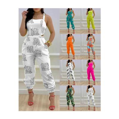 China Wholesale Fashionable Lady Sleeveless Anti-pilling Overalls Women's Ink Splatter Printing Panty Sling Jumpsuit for sale