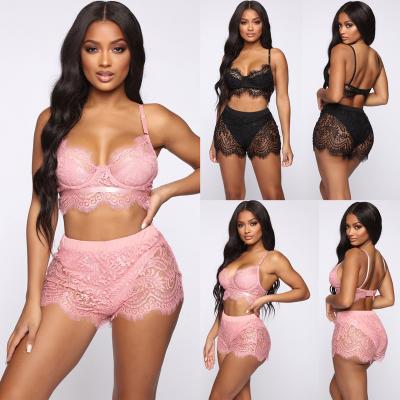 China Hot QUICK DRY Lady Summer Home Pajamas Wear Bra Top Warm Briefs Lace Hollow Out Sexy Two Piece Sets Sleepwear Women Sleepwear for sale