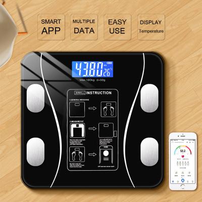 China Body Fat and Water Content Testing Bluetooth Body Fat Scale BMI Measures Smart Wireless Digital Bathroom Weight Scale Body Composition Analyzer Scale for sale