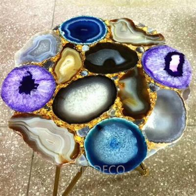 China Modern Custom Made Translucent Natural Stone Wall Home Decor TV Background Wall Blue Luxury Panel Lamp Agate for sale