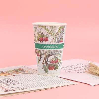 China Recycled Materials Custom Print Ripple Coffee Drinks Paper Cups 20 Ounce Biodegradable Wrapping Paper Cups 6 8 10 12 16 With Lids For Take Out for sale