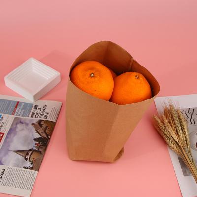 China Recyclable Custom Print Logo Brown Kraft Washable Paper Durable Waterproof Durable Packaging Bag For Fruit for sale