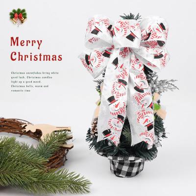 China Wholesale Christamas Decoration Snowman Pattern Christmas Ribbon Bow Christmas Tree Decoration Bow for sale