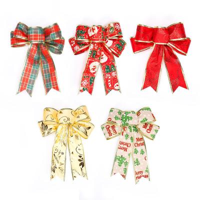 China Christmas Day Christmas Golden Rim Bows Exquisite Christmas Decoration Bows Christmas Tree Bows for sale