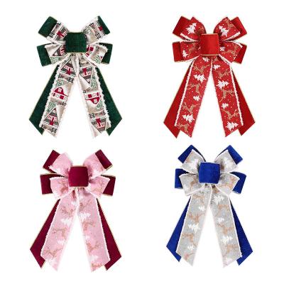 China Wholesale Flocking Raw Christamas Home Decoration Hongbin Craft Christmas Decoration Bow Edge Ribbon Bow For Party for sale