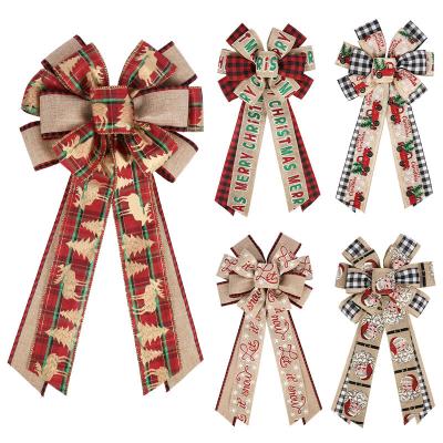 China Wholesale Classic Multi Pattern Polyester Plaid Ribbon Bow Christmas Ornament For Party Decoration for sale