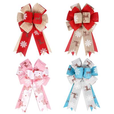 China Classic Hot Sale Christmas Elk Decoration Bow Burlap Ribbon Bow For Party Celebration Decoration for sale