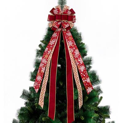 China Large Classic Christmas Tree Bow Plaid Burlap Braided Bow Cable Ribbon Bow Large For Christmas Decoration for sale