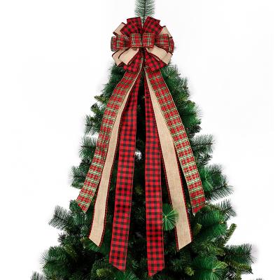 China Cable Ribbon Bow By Top Wholesale Classic Christmas Tree Knot Burlap Plaid Large Bow For Christmas Decoration for sale