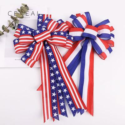 China New Independence Day Patriotic Canvas Handmade Ribbon Woven Bows Suitable For Multi-scene Decorative Bows for sale