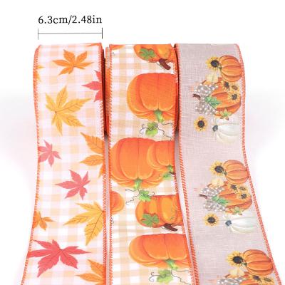 China Festival New Autumn Wired Edge Ribbon Plaid Autumn Festive Ribbon Gift Wrapping Autumn Harvest Ribbon for sale