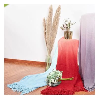 China Modern high quality anti-static style soft-feeling colorful thin acrylic shading printed knitted throw for sale