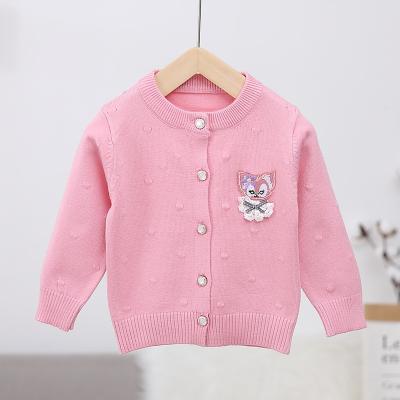 China All Anti-Shrink Customize Kids Knitwear Winter Kids Sweater Decline Collar Pink Oversized Floral Babies Knit Cardigan for sale