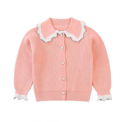 China Fashion Girls Cardigan Lotus Leaf Reverse Collar Baby Clothing Anti-Shrink Sweater for sale