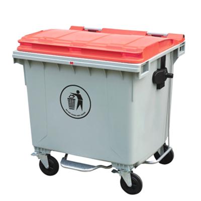 China 1100L Sustainable Logo Outdoor Industrial Recycling Plastic Custom Matching Waste Bin With Wheels for sale