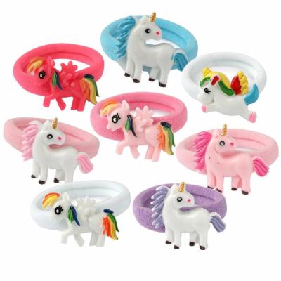 China Handmade Baby Unicorn Elastic Hair Bands 3D Cartoon Unicorn Crown Ponytail Holder Soft Rubber Band Girls Hair Tie Kids for sale