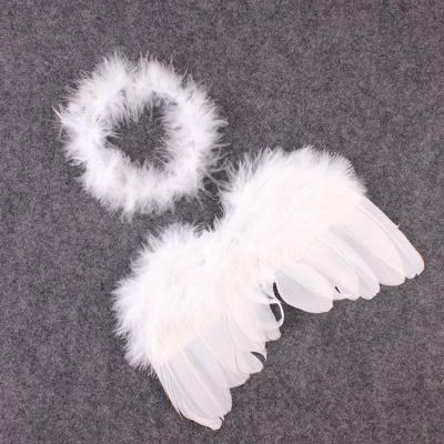 China Handmade Newborn Feather Angel Wings Wing Newborn Photography Infant Cartoon Baby Hat Cap Props Birthday Gift Baby Care Props for sale