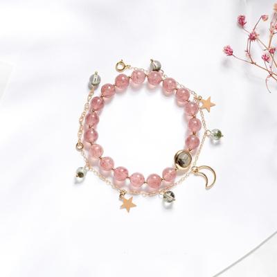 China Eco-Friendly Moonstone Beaded Handmade Crystal Strawberry Quartz Moonstone Bead Bracelet Bangle Bracelet for sale