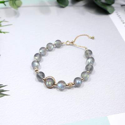 China Eco-friendly Shiny White Moonstone Bracelet Blue Fire Rainbow Moonstone Round Beads Bracelet for sale