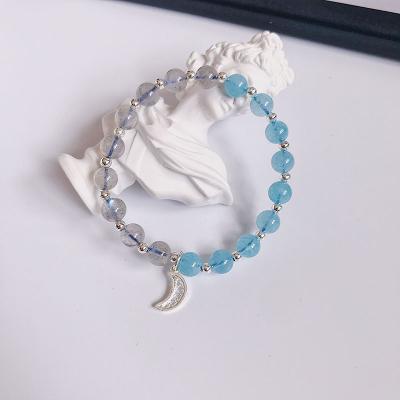 China Custom Eco-Friendly Gray White Moonstone Aquamarine Thin Chain Bracelet Elegant White Moonstone Bracelet for sale