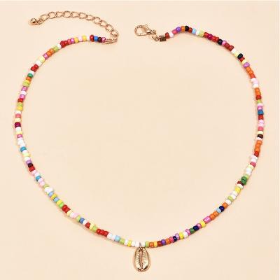 China Eco-Friendly Colorful Seed Bead Bohemian Choker Necklace Beaded Shell Pendant Necklace Chain Jewelry for sale